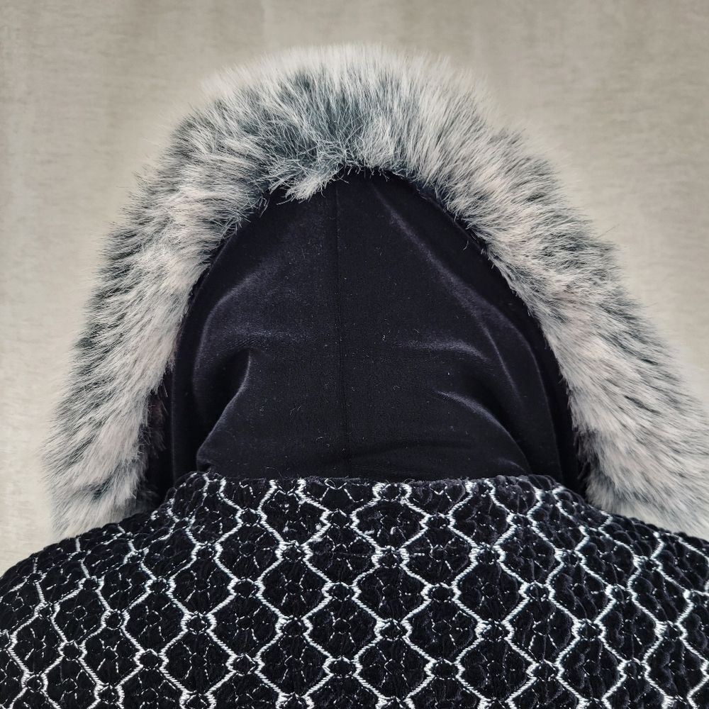 Cache Vintage Black Velvet and Gray Faux Fur Women's Carigan Sweater - Picture 8 of 13